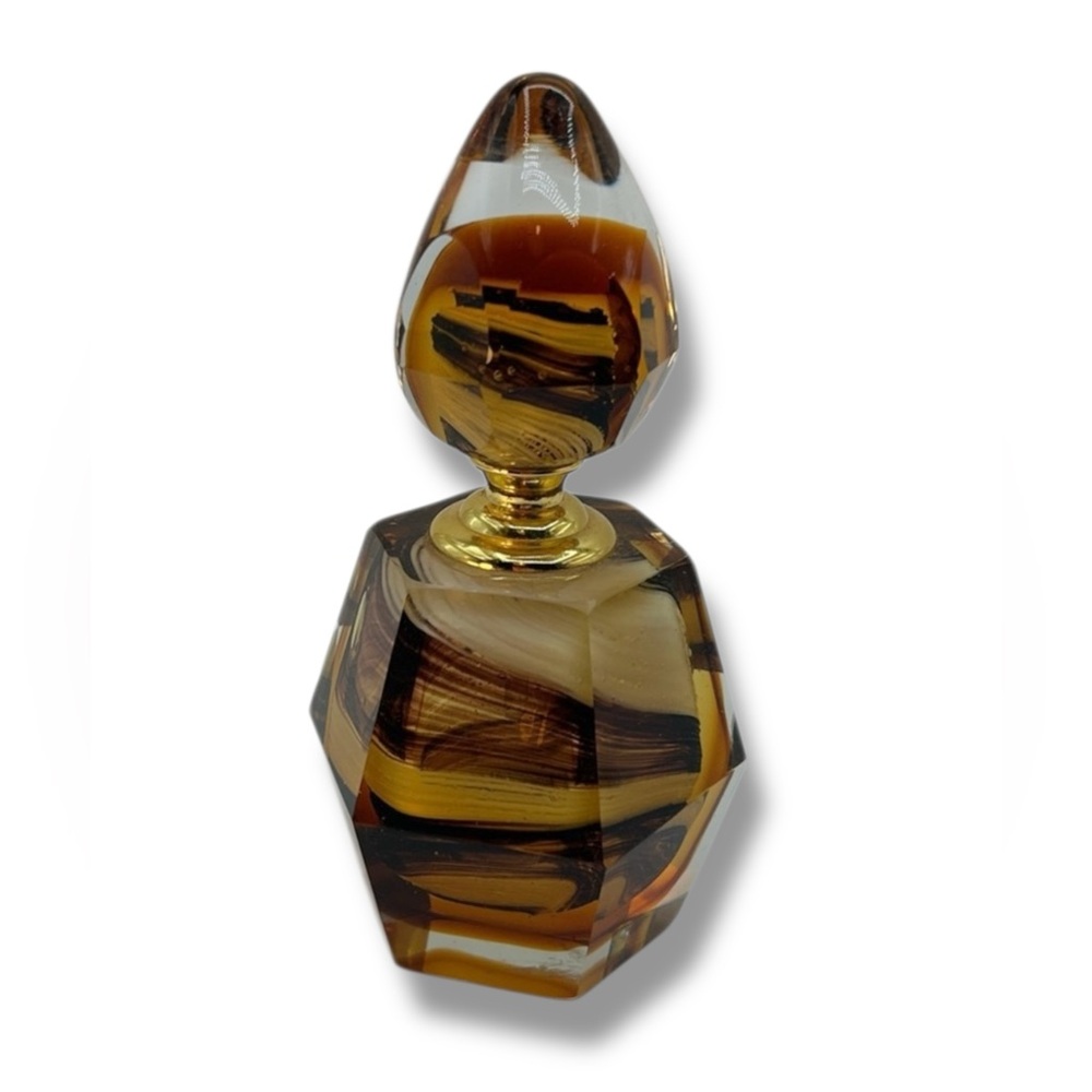 Vintage 60s‎ Art Glass Bottle Gold Brown Amber Boudoir Vanity Scent Decor Gift